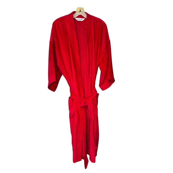 Pierre Cardin Mens Red Ultra lour Thick Terry Cloth Bathrobe One Size - Picture 2 of 6